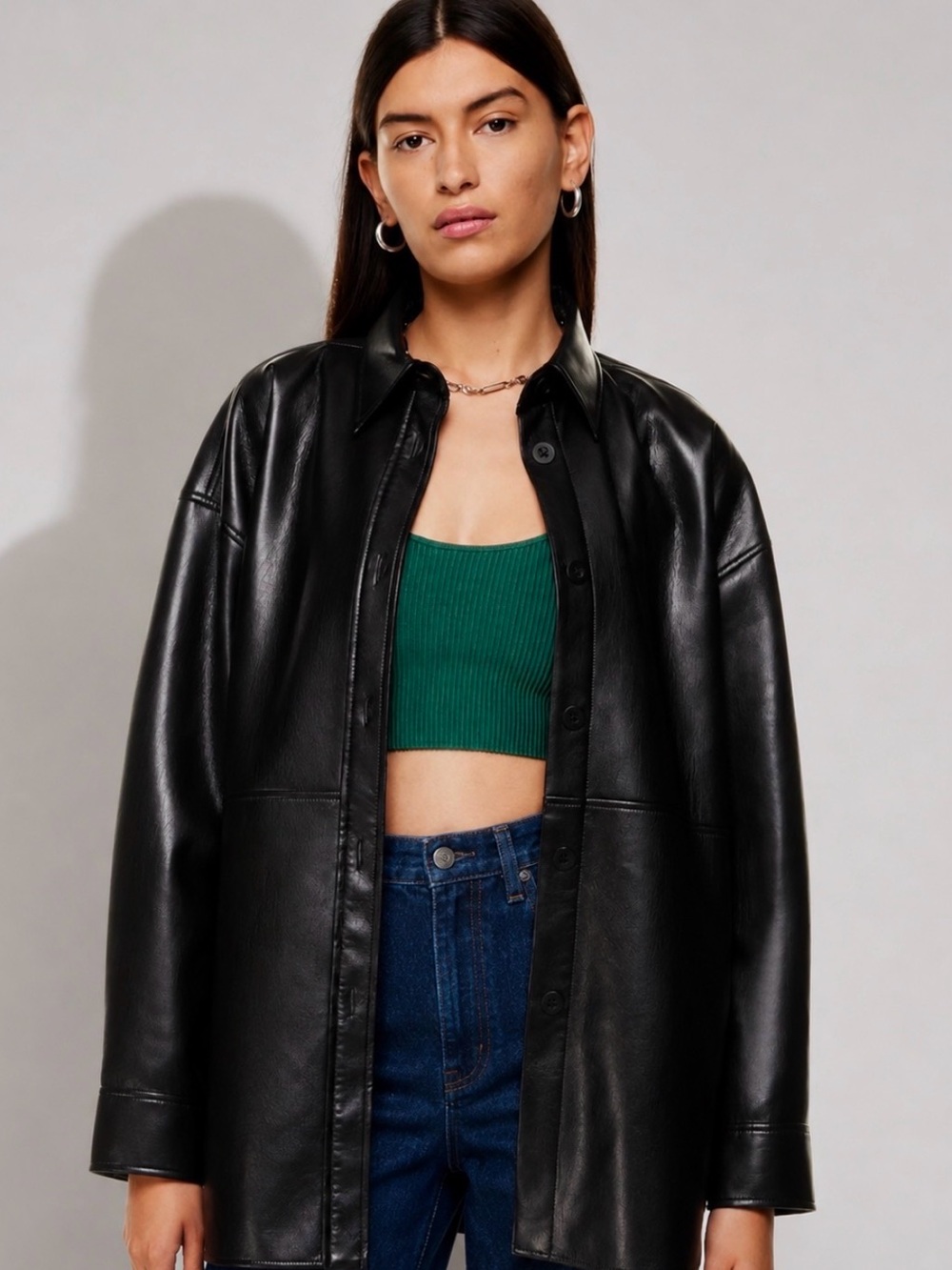 Aritzia BABATON Pelli Black Vegan Leather Shirt Jacket Size M